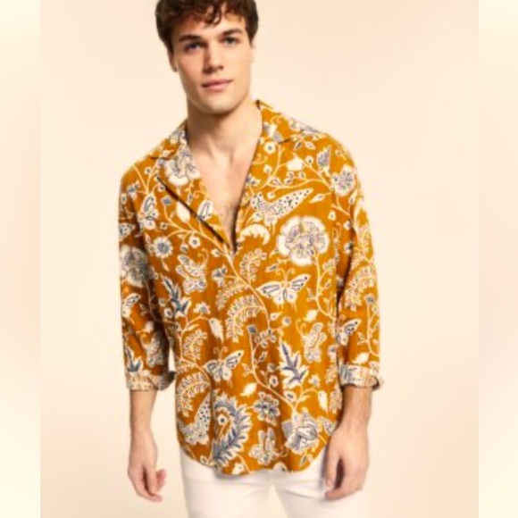 Men's Regular-Fit Floral-Print Popover Camp Shirt, Created for Macy's SIZE LARGE - Picture 1 of 8